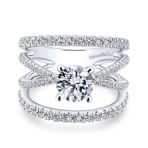 Gabriel & Co. .83 ct. tw. Round Semi-Mount Engagement Ring with Split Shank in 14K White Gold