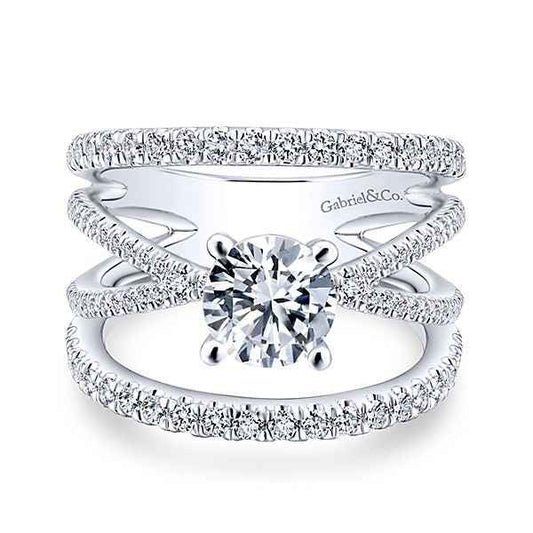 Gabriel & Co. .83 ct. tw. Round Semi-Mount Engagement Ring with Split Shank in 14K White Gold