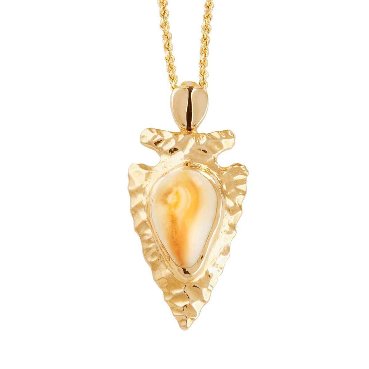 Ladies' Elk Ivory Arrowhead Necklace with Hoof Track Bale Accent in 14K Yellow Gold - I420050 Shoshone