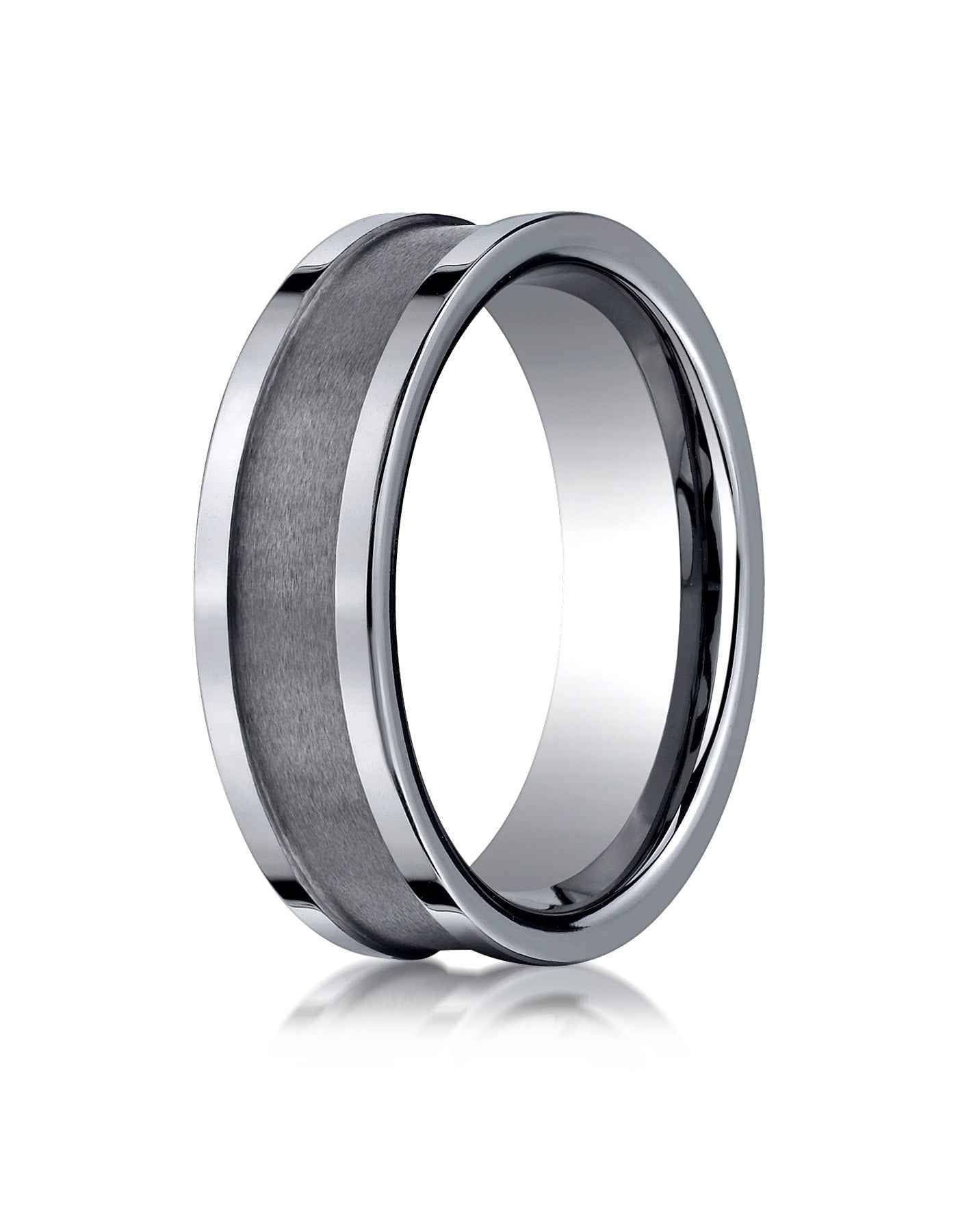 BENCHMARK Mens 7MM Tungsten Wedding Band with Brushed Center close-up detail
