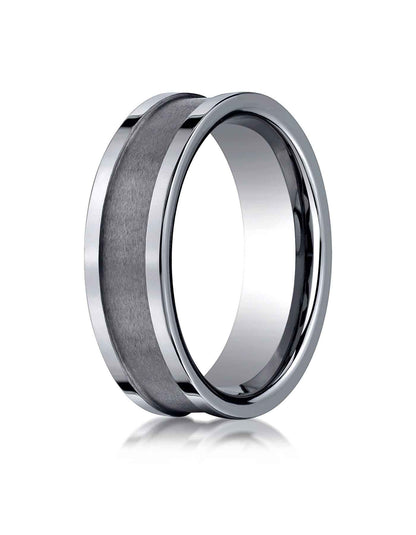 BENCHMARK Mens 7MM Tungsten Wedding Band with Brushed Center close-up detail