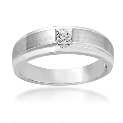 Canadian Rocks Men's 1/5 ct. tw. Round Brilliant Diamond Solitaire Wedding Band with Brushed Center in 10K White Gold