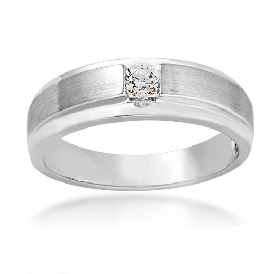 Canadian Rocks Men's 1/5 ct. tw. Round Brilliant Diamond Solitaire Wedding Band with Brushed Center in 10K White Gold