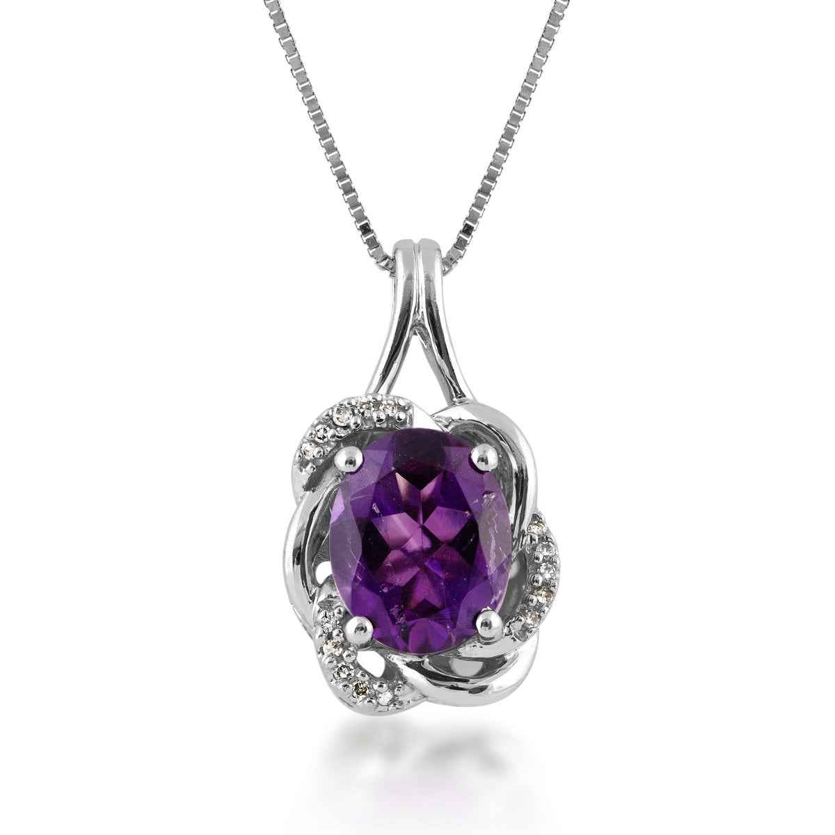 Created Oval Amethyst and White Sapphire Pendant in Sterling Silver