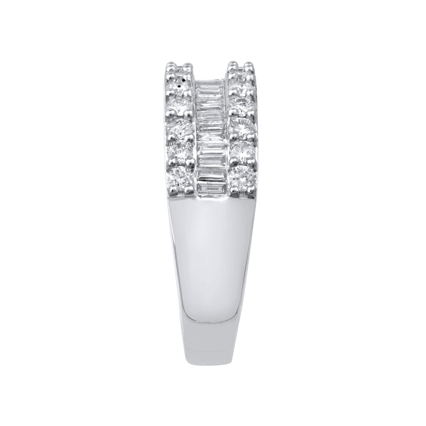 1 ct. tw. Round Brilliant and Baguette Diamond Anniversary Band in 10K White Gold front view