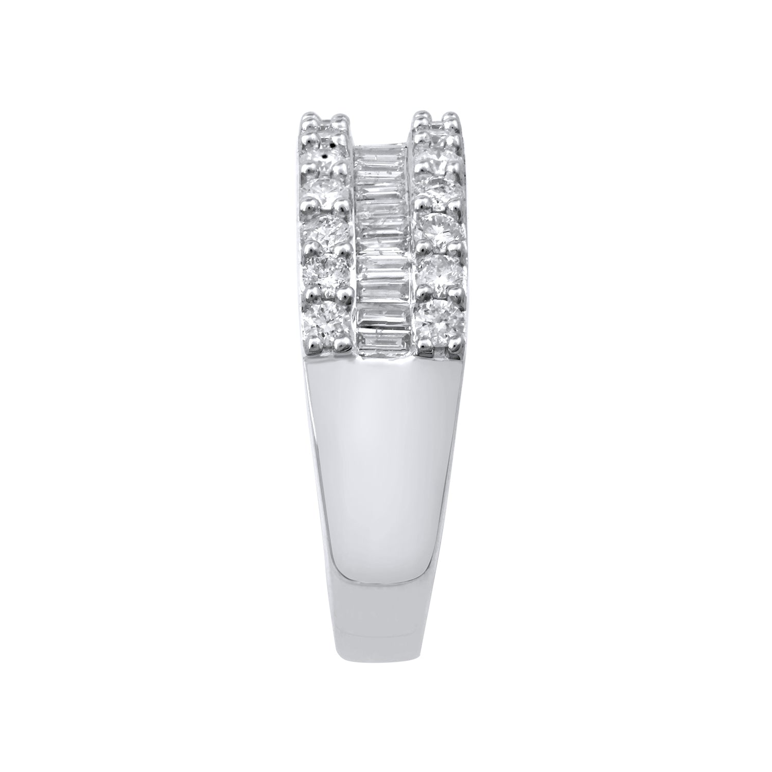1 ct. tw. Round Brilliant and Baguette Diamond Anniversary Band in 10K White Gold front view