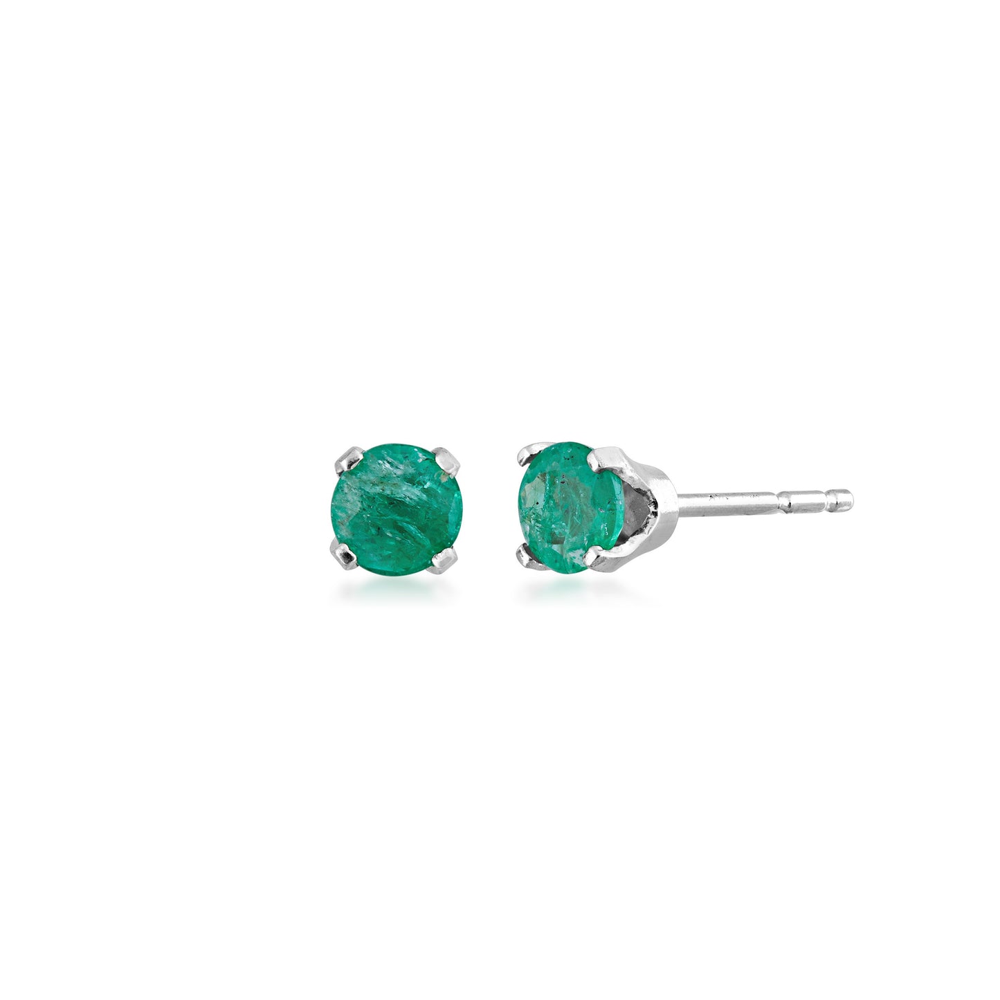4MM Genuine Round Emerald Solitaire Earrings in 14K White Gold