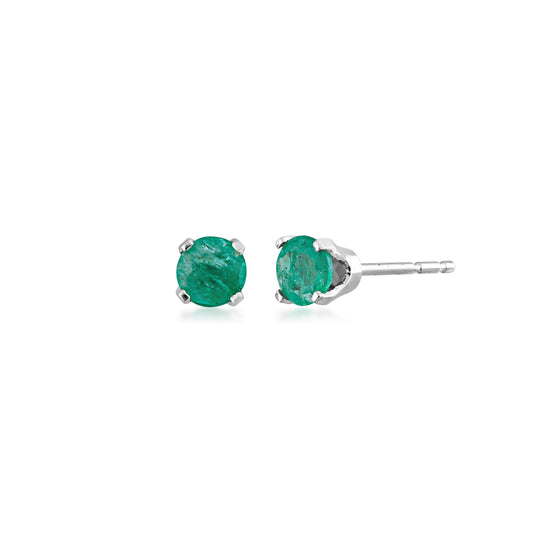 4MM Genuine Round Emerald Solitaire Earrings in 14K White Gold