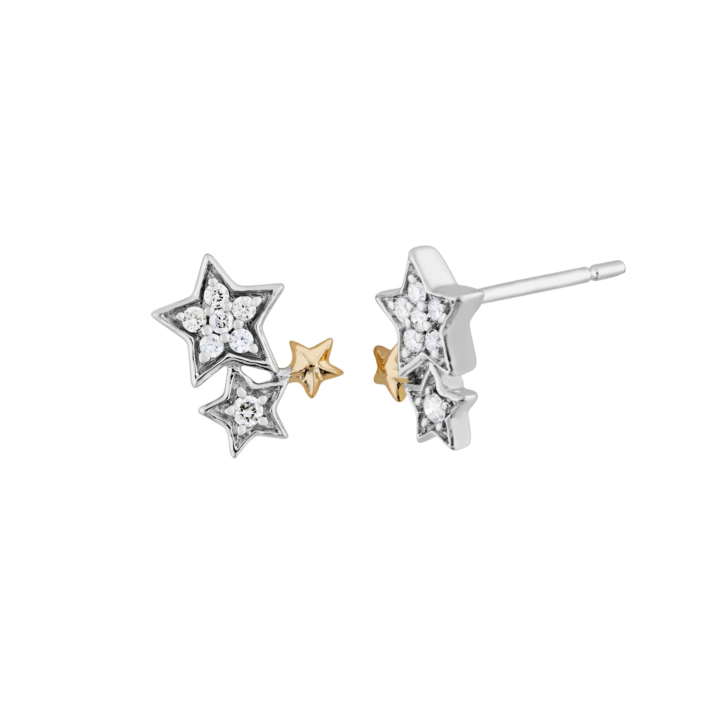 Enchanted Disney Tinkerbell 1/10 ct. tw. Star Post Earrings in Sterling Silver with 10K Yellow Gold Stars