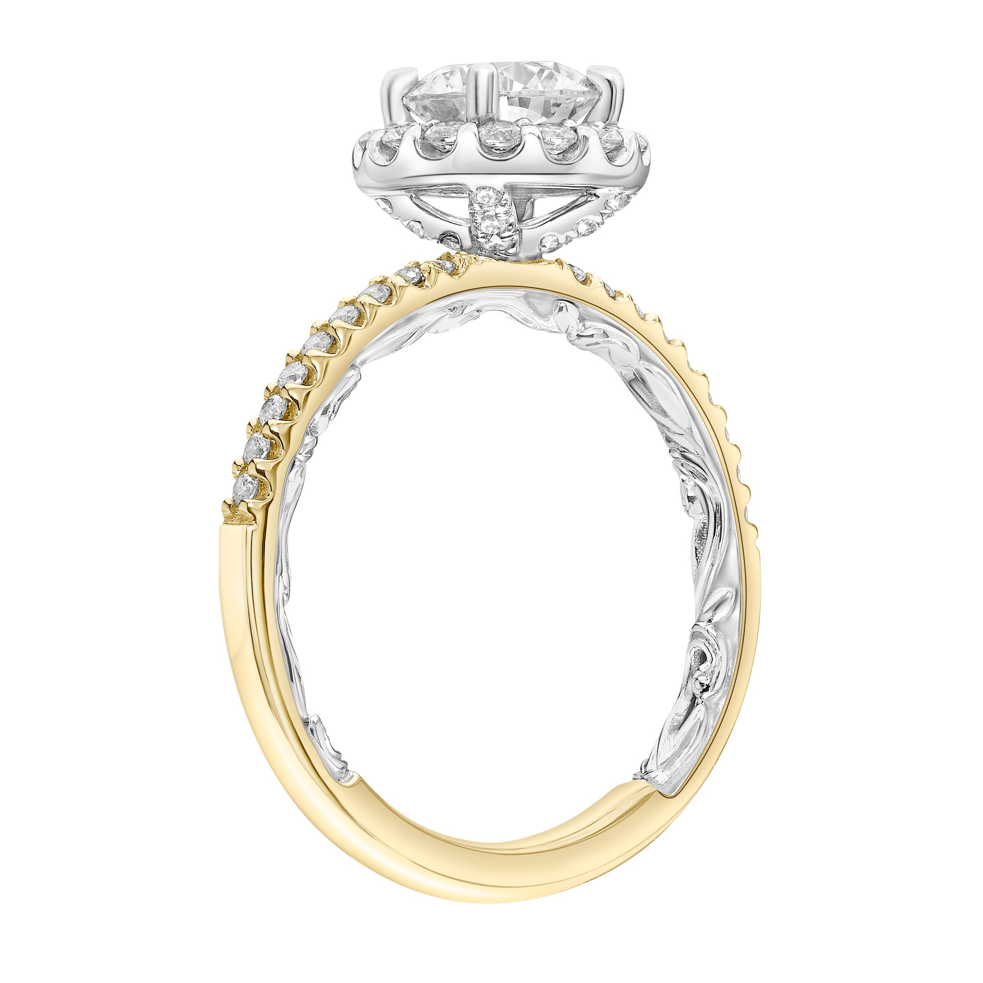 Artcarved Lyric 1/2 ct. tw. Diamond Semi-Mount Engagement Ring with Halo in 14K Yellow and White Gold side profile