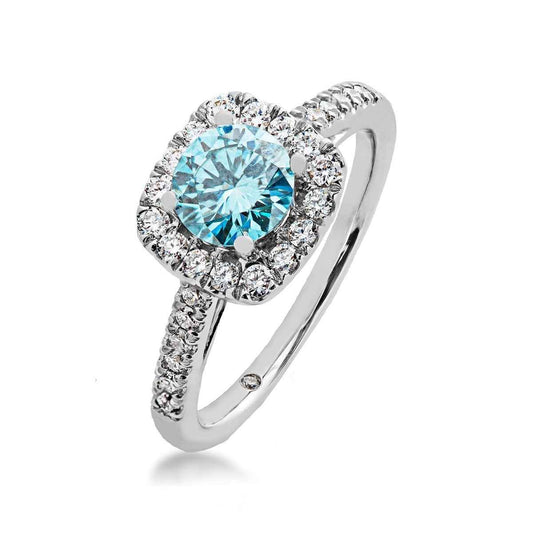 Adamante 1-1/2 ct. tw. Treated Blue and White Lab-Grown Diamond Engagement Ring with Halo in 14K White Gold