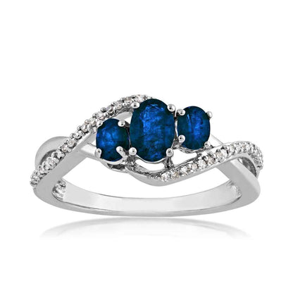 3-Stone Oval Sapphire And 1/10 ct. tw. Diamond Ring with Twist Band in Sterling Silver