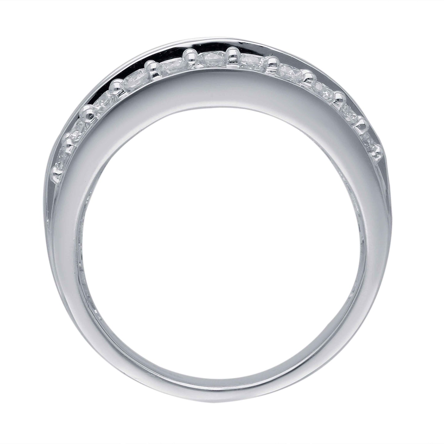 Kallati 2 ct. tw. Princess Cut, Baguette & Round Diamond Multirow Ring in 14K White Gold close-up detail