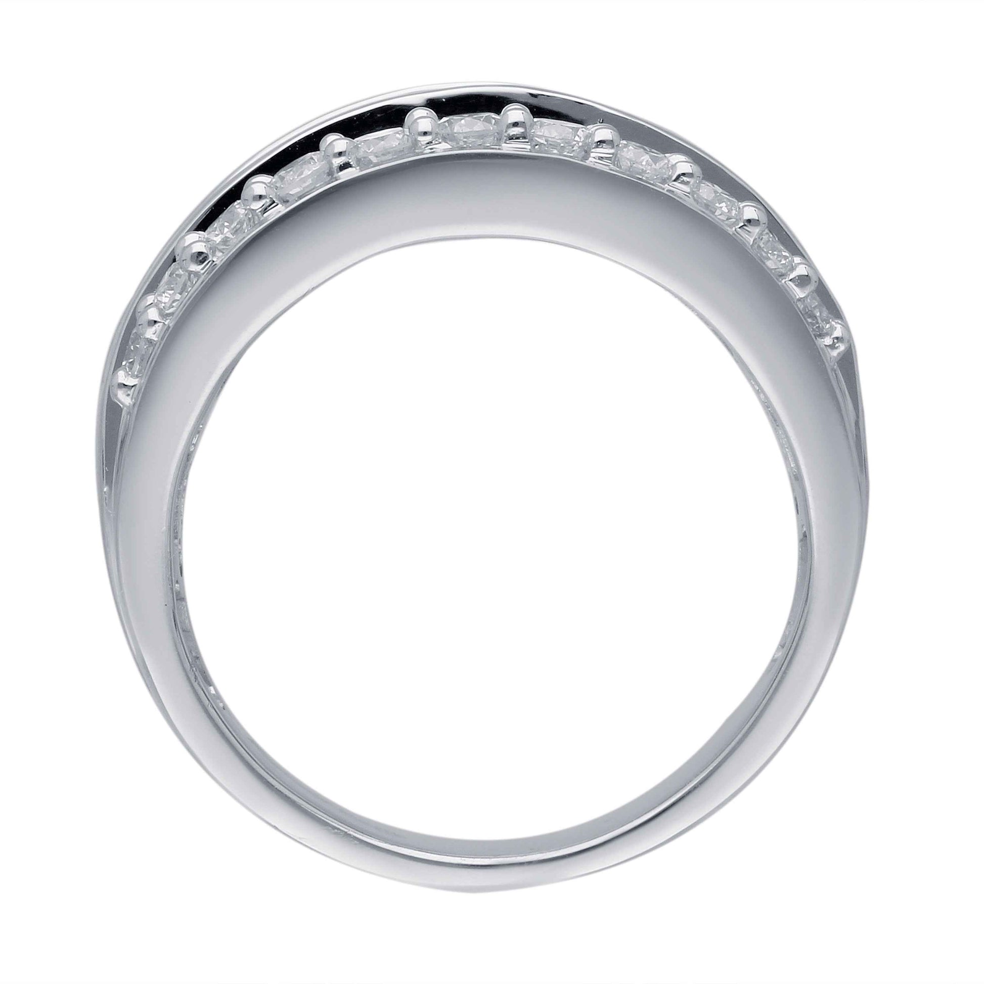 Kallati 2 ct. tw. Princess Cut, Baguette & Round Diamond Multirow Ring in 14K White Gold close-up detail