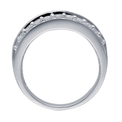 Kallati 2 ct. tw. Princess Cut, Baguette & Round Diamond Multirow Ring in 14K White Gold close-up detail