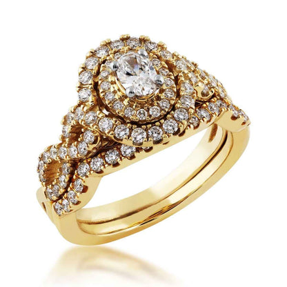 Amaura 1 ct. tw. Oval Diamond Double Halo Wedding Set with Infinity Band in 10K Yellow Gold - RB-7820-A44 10Y front view