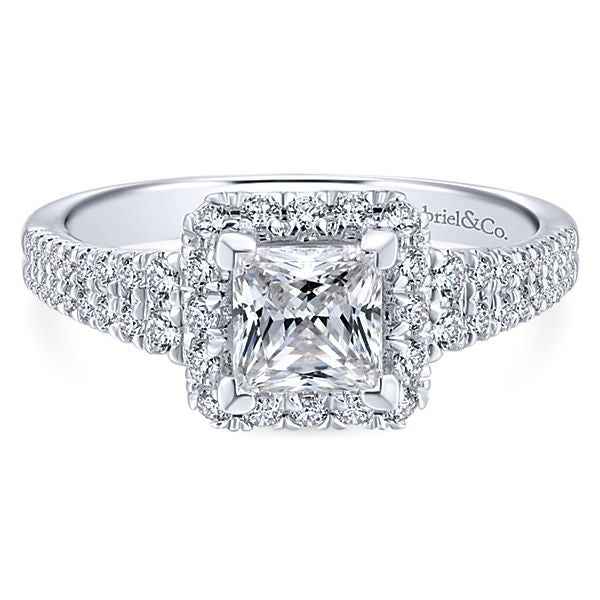 Gabriel & Co. .59 ct. Princess Cut Halo Semi-Mount Engagement Ring in 14K White Gold