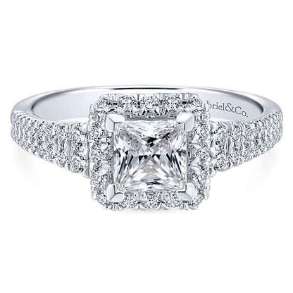 Gabriel & Co. .59 ct. Princess Cut Halo Semi-Mount Engagement Ring in 14K White Gold