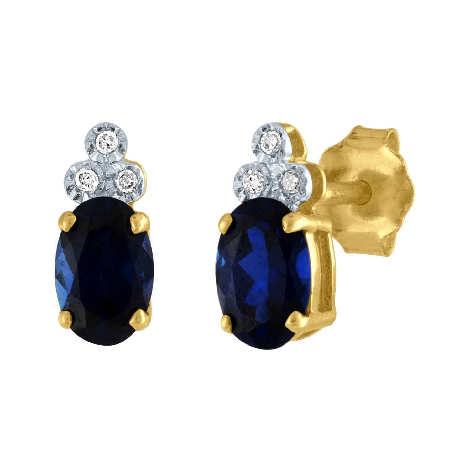 Oval Sapphire and .018 ct. tw. Diamond Post Earrings with Miracle Plating in 10K Yellow Gold