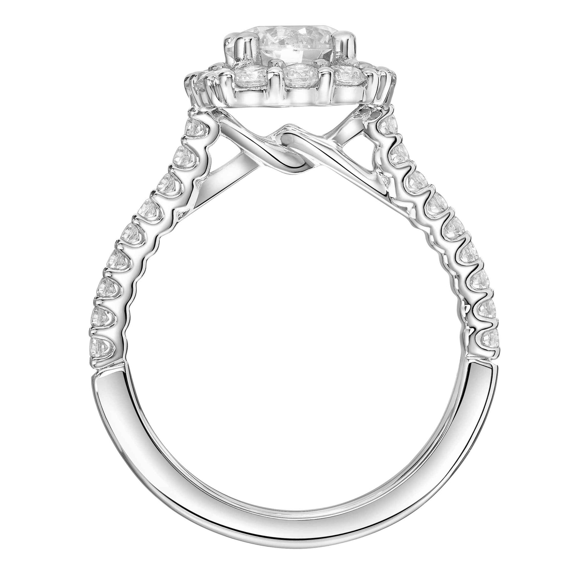 ArtCarved Contemporary 3/4 ct. tw. Round Diamond Halo Semi-Mount Engagement Ring in 14K White Gold close-up detail