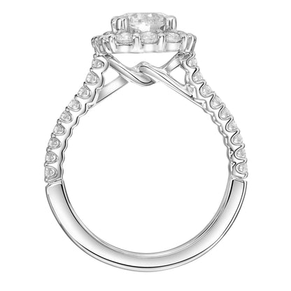 ArtCarved Contemporary 3/4 ct. tw. Round Diamond Halo Semi-Mount Engagement Ring in 14K White Gold close-up detail