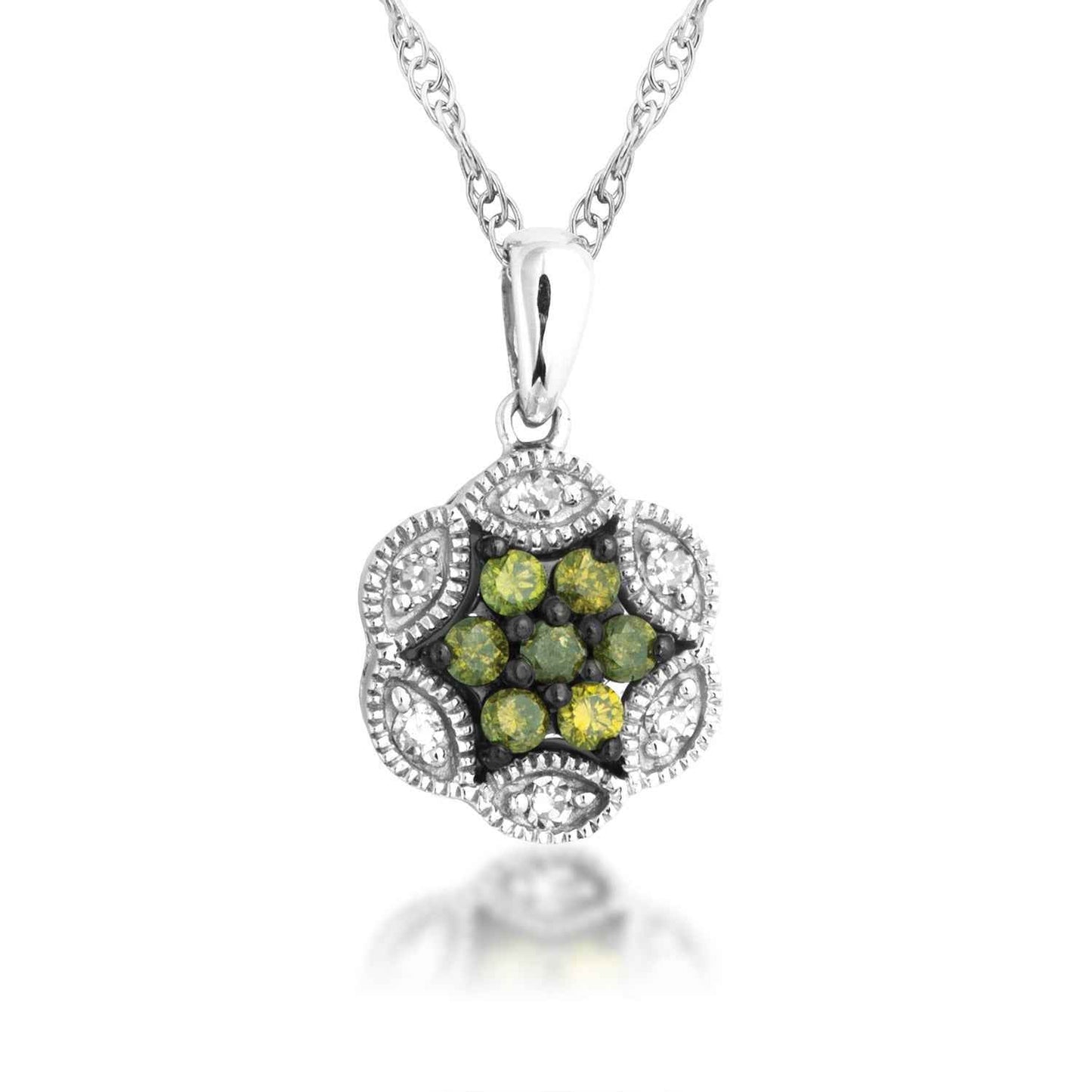 Olive and White Diamond Pendant in Sterling Silver