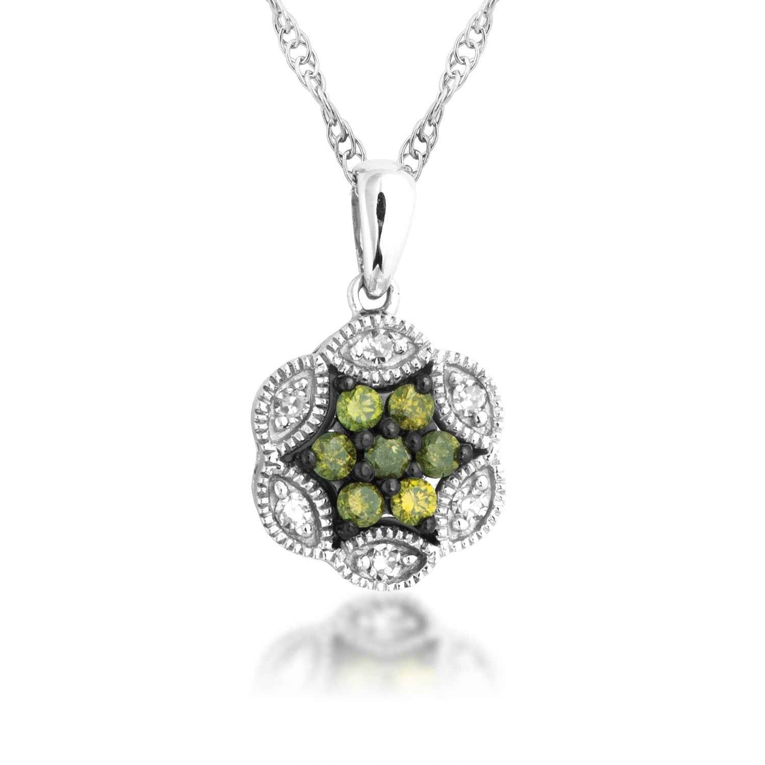 Olive and White Diamond Pendant in Sterling Silver