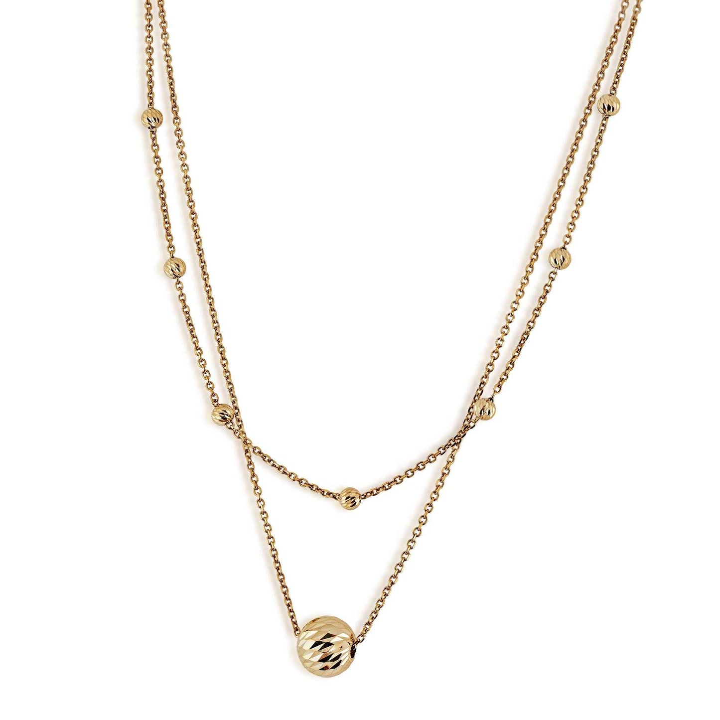 Ladies' Layered Necklace with Bead Accents in 10K Yellow Gold
