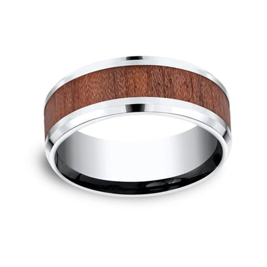 BENCHMARK Men's 8MM Chrome Cobalt Wedding Ring with Wood Inlay