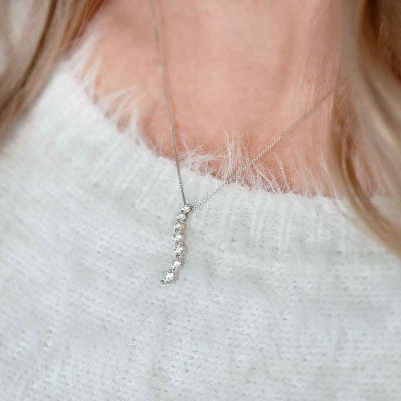 Adamante 3/4 ct. tw. Lab-Grown Diamond Journey Pendant in 10K White Gold front view