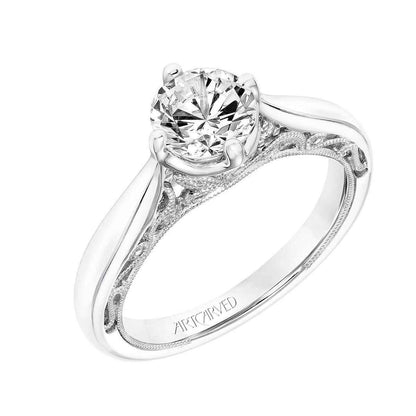 Artcarved Vintage .07 ct. tw. Filigree Style Diamond Semi-Mount Engagement Ring in 14K White Gold front view