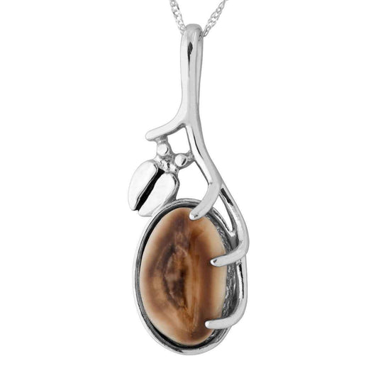 Ladies' Elk Ivory Cabochon Cut Necklace with Antler & Hoof Accented Bale in Sterling Silver