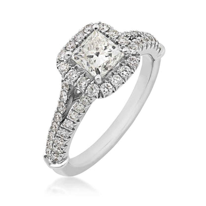 Brilliantly Yours 1-3/8 ct. tw. Princess Cut Diamond Halo Engagement Ring with Split-Shank Band in 14K White Gold front view