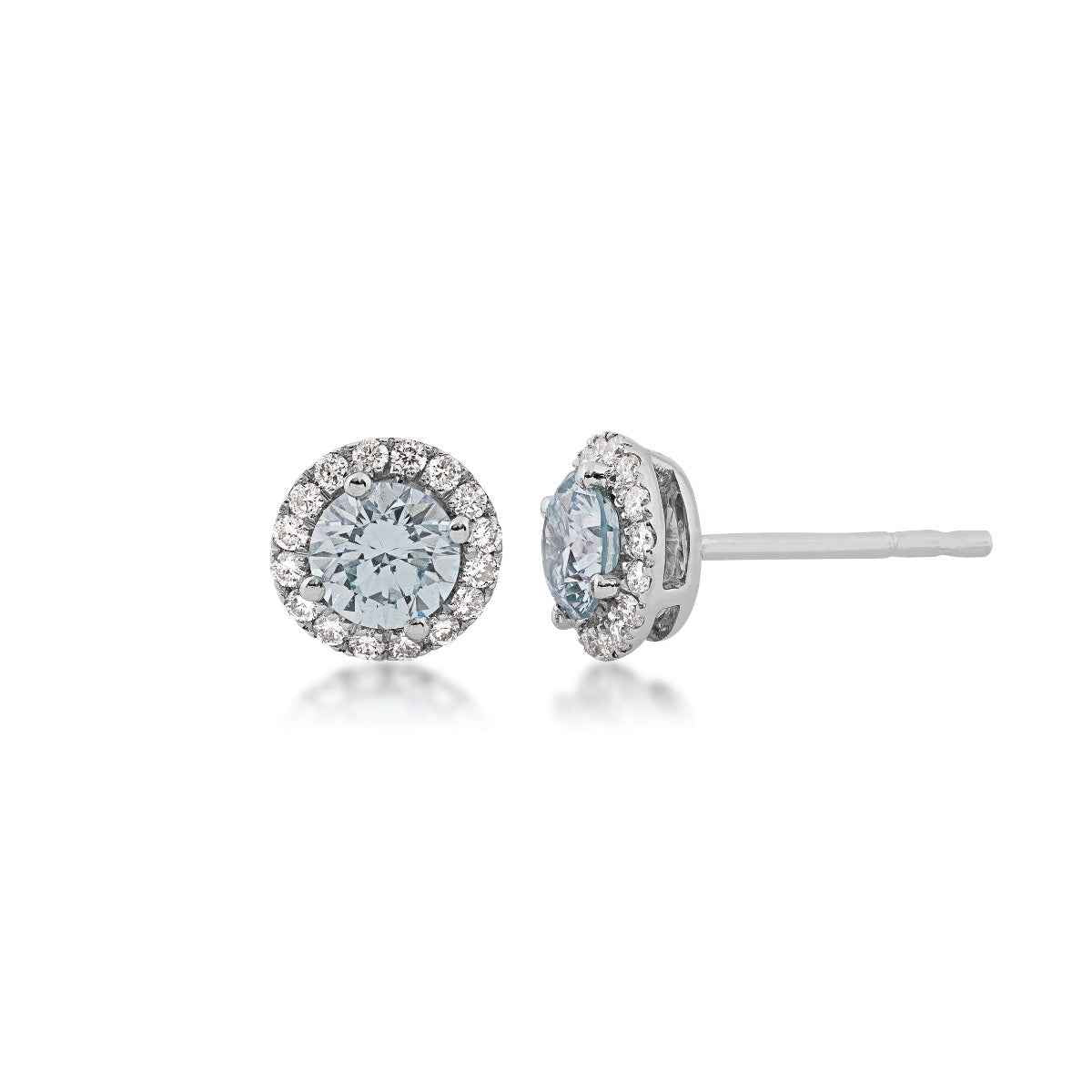 Lightbox 1 ct. tw. Lab-Grown Round Blue Diamond Halo Earrings in 10K White Gold