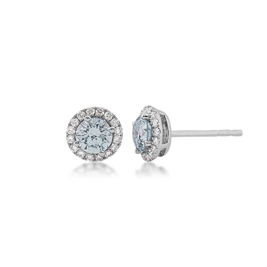 Lightbox 1 ct. tw. Lab-Grown Round Blue Diamond Halo Earrings in 10K White Gold
