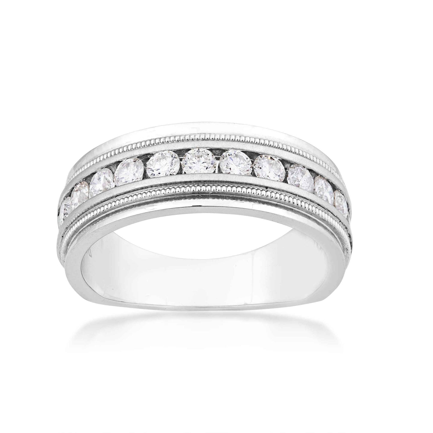 Men's 1 ct. tw. Channel-Set Diamond Wedding Ring with Milgrain Design in 14K White Gold front view