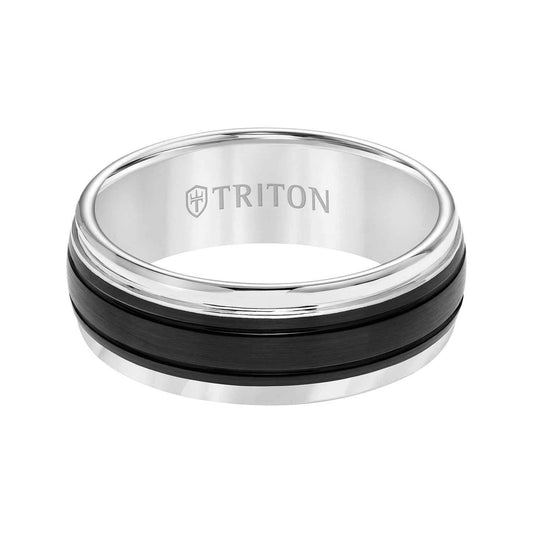 Triton Men's 8MM Black and White Tungsten Wedding Band