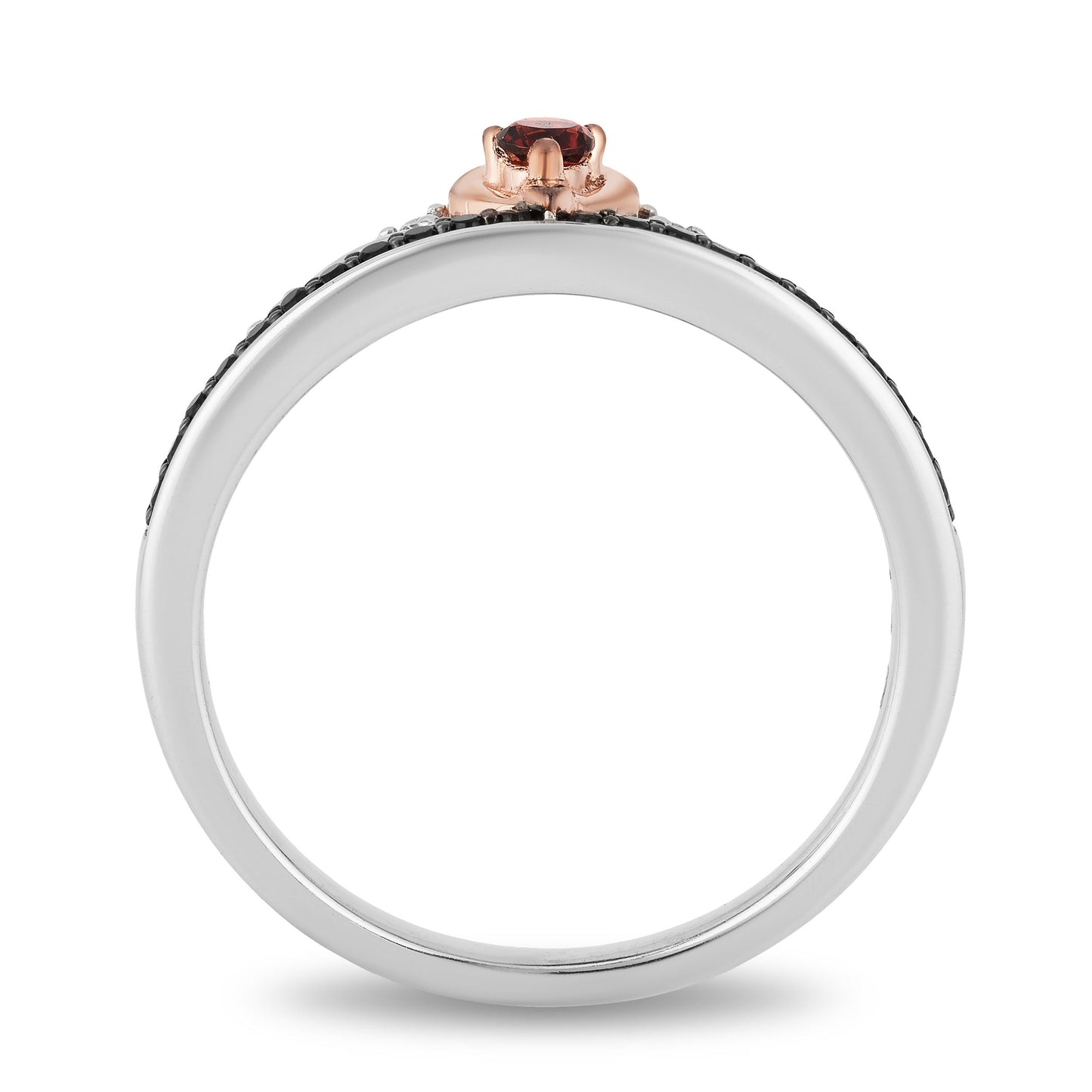 Enchanted Disney Garnet & 1/4 ct. tw. White & Treated Black Diamond Stackable Ring Set in Sterling Silver and 10K angled view
