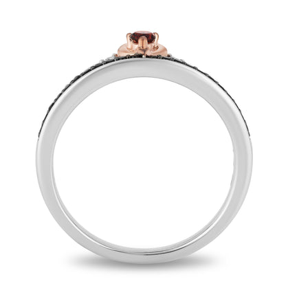 Enchanted Disney Garnet & 1/4 ct. tw. White & Treated Black Diamond Stackable Ring Set in Sterling Silver and 10K angled view