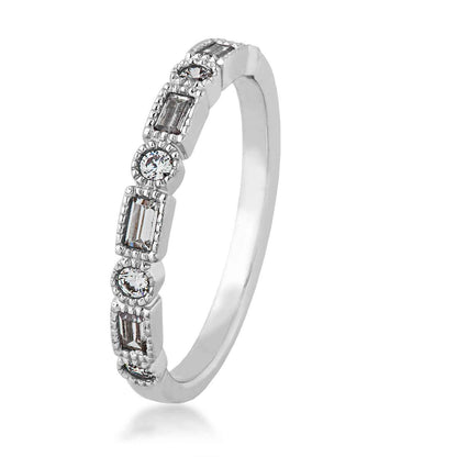 Perfect Match 1/4 ct. tw. Round & Straight Baguette Alternating Diamond Stackable Anniversary Band in 14K White front view