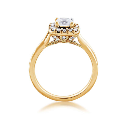 Noventa 1-1/5 ct. tw. Cushion Cut Halo Wedding Set with Twist Band in 14K Yellow Gold side profile