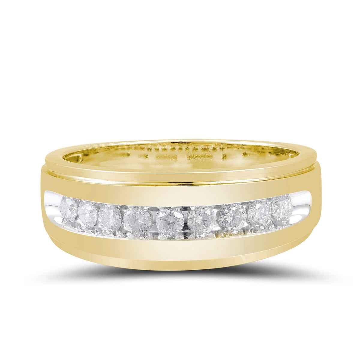 1/2 ct. tw. Men's 9-stone Diamond Satin Finish Center Wedding Band in 10K Yellow Gold