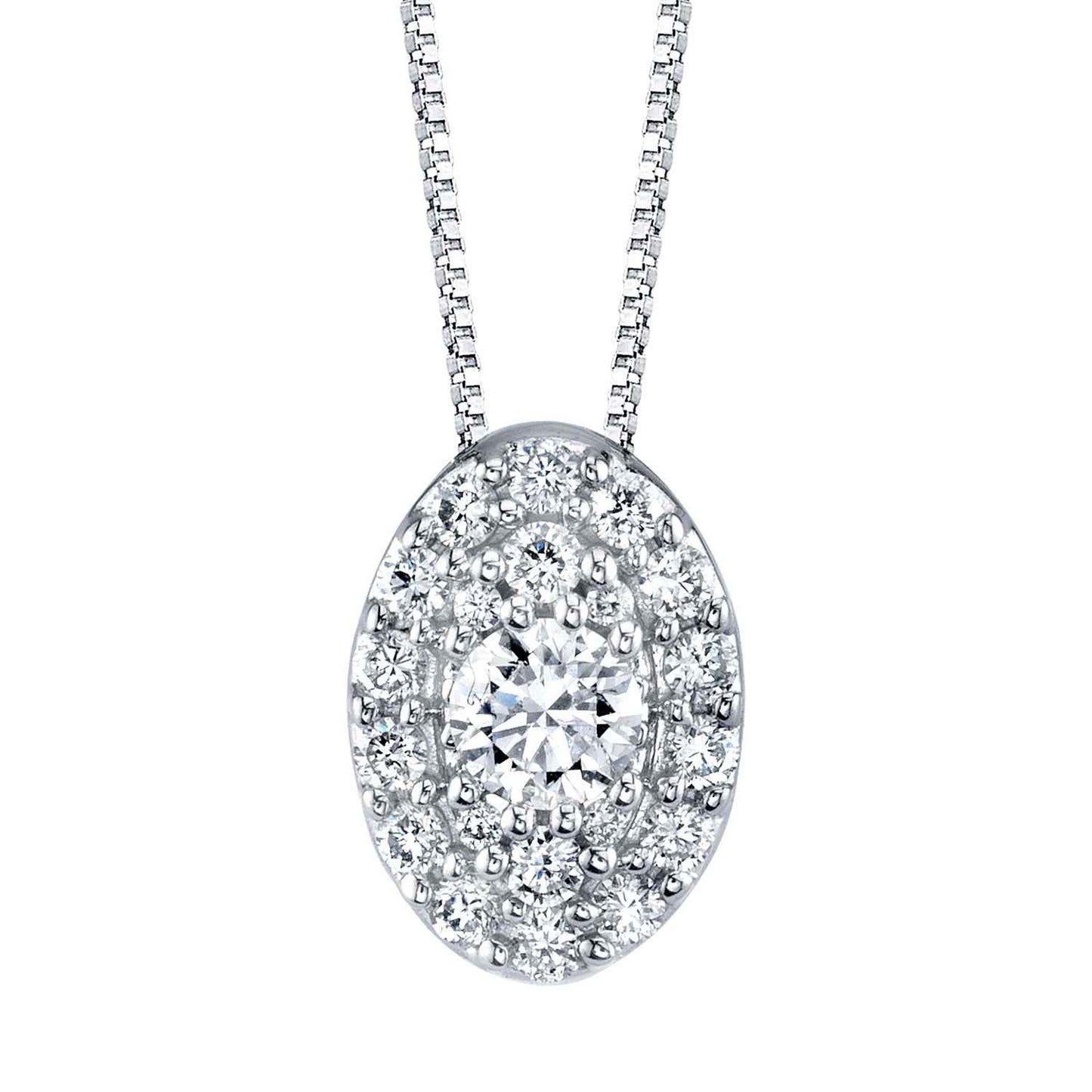 Sirena 1/4 ct. tw. Round Diamond Halo Oval Pendant in 10K White Gold