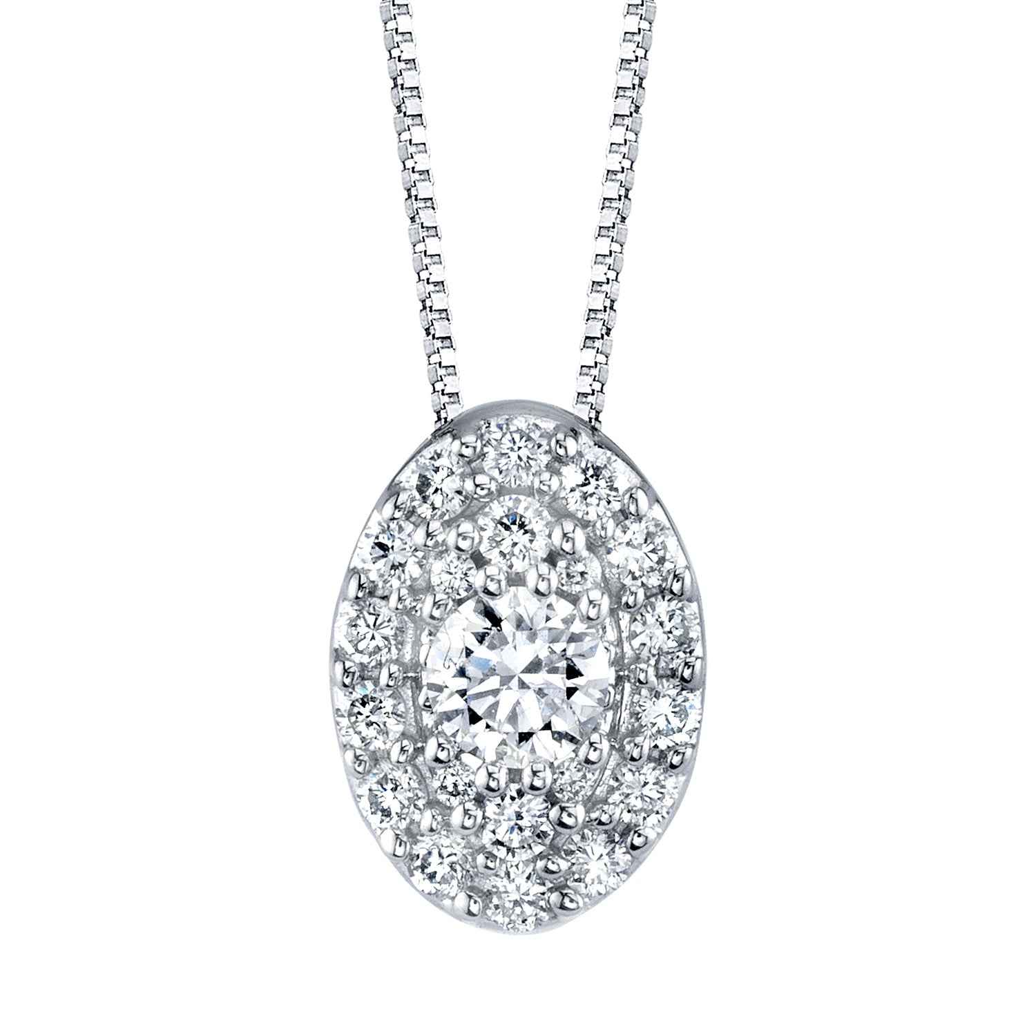 Sirena 1/4 ct. tw. Round Diamond Halo Oval Pendant in 10K White Gold