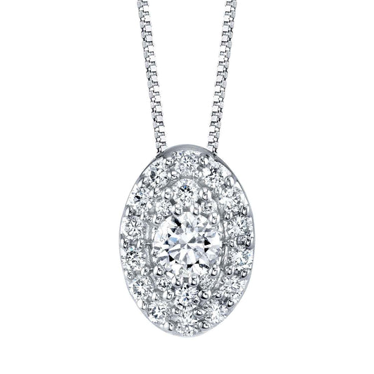 Sirena 1/4 ct. tw. Round Diamond Halo Oval Pendant in 10K White Gold
