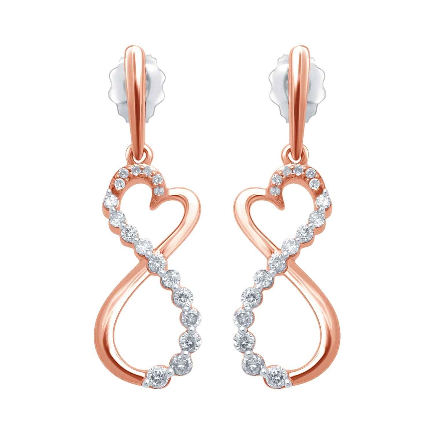 1/4 ct. tw. Round Diamond Infinity Heart Dangle Fashion Earrings in 10K Pink Gold