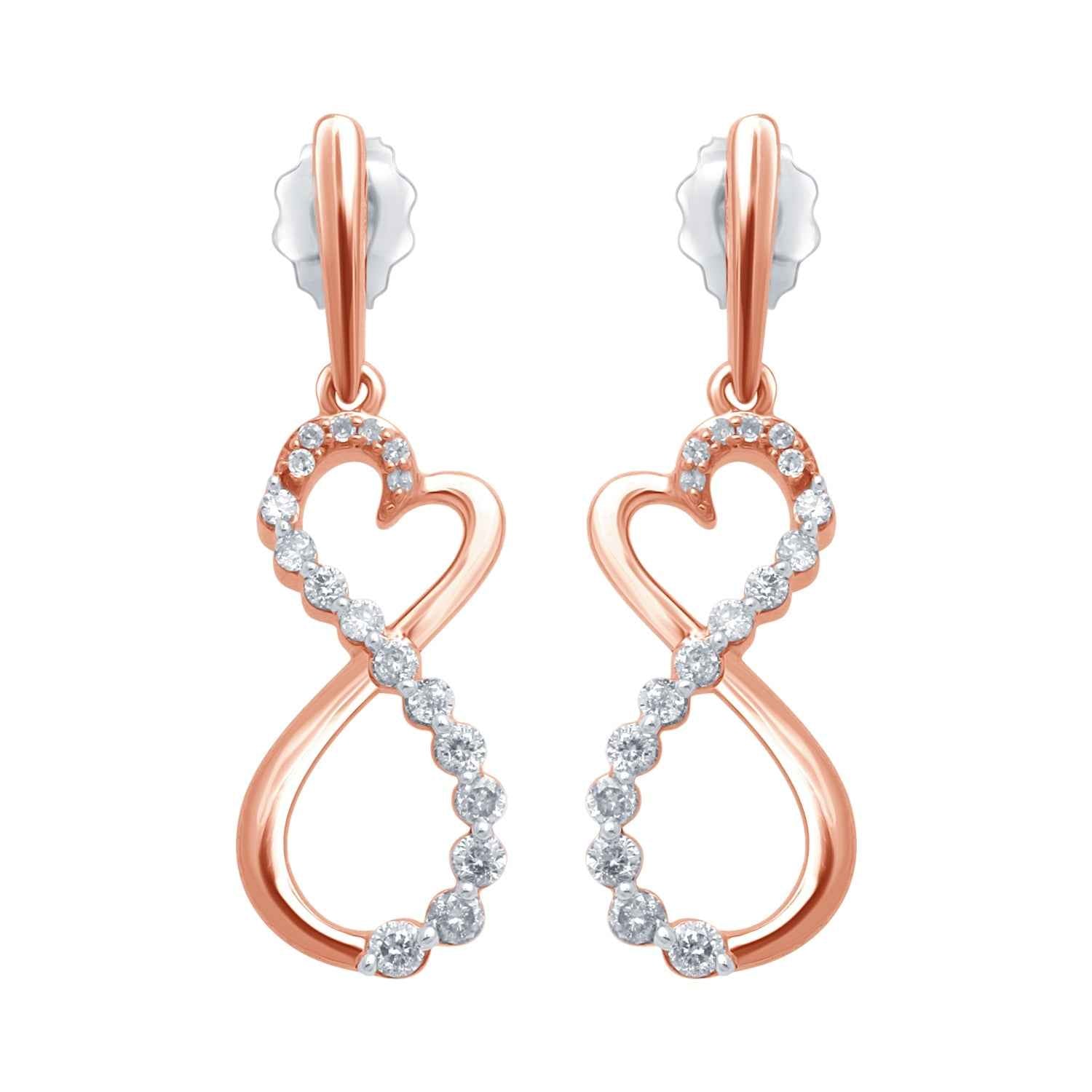 1/4 ct. tw. Round Diamond Infinity Heart Dangle Fashion Earrings in 10K Pink Gold