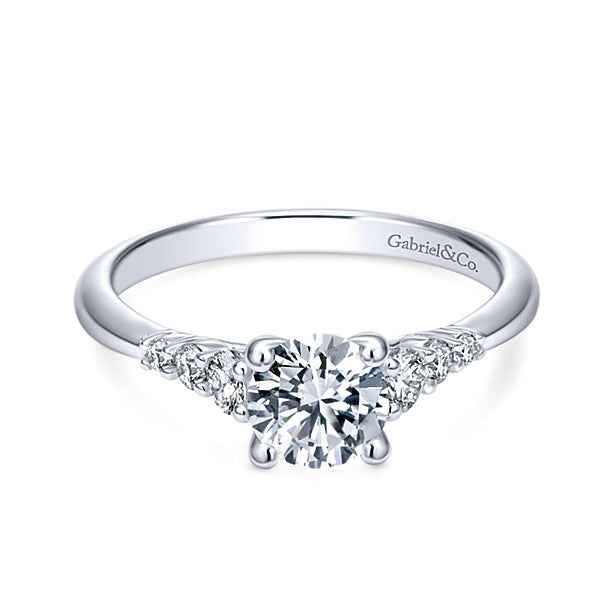 Gabriel & Co. .25 ct. Round Semi-Mount Engagement Ring with Tapered Side Diamonds in 14K White Gold