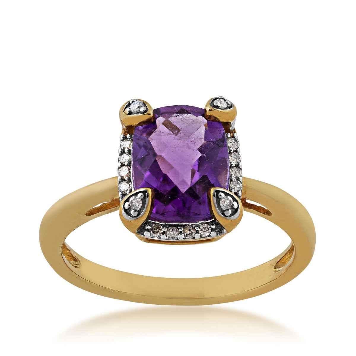 Created Cushion Amethyst and Diamond Halo Ring in 10K Yellow Gold