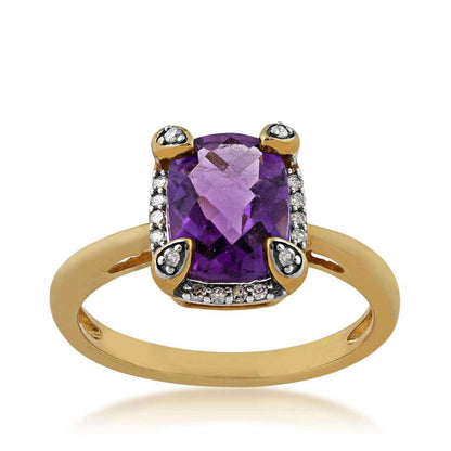 Created Cushion Amethyst and Diamond Halo Ring in 10K Yellow Gold